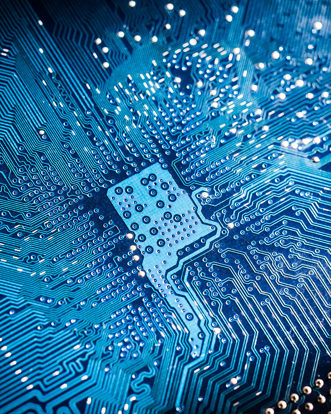 blue Electronic circuit board close up