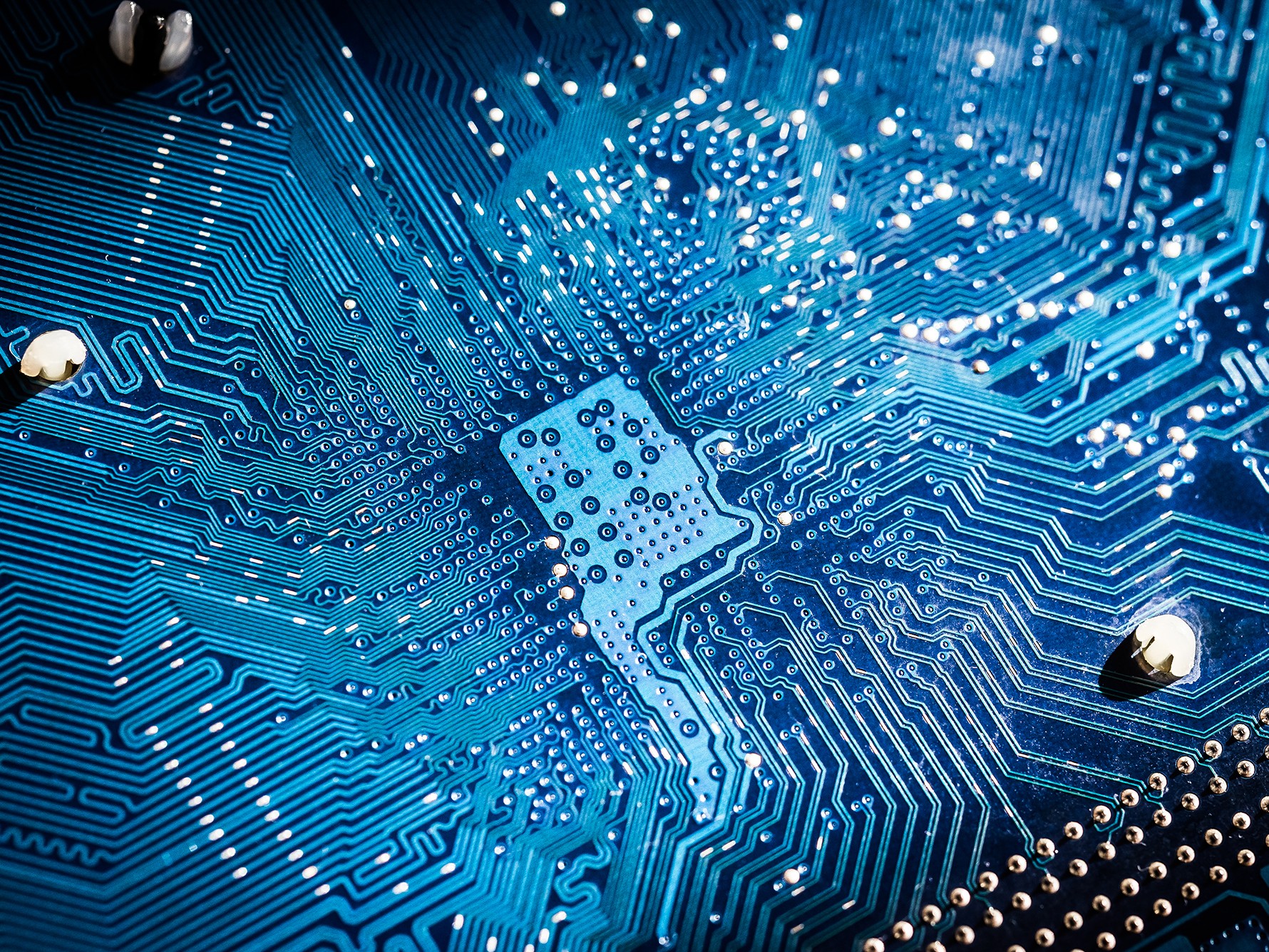 blue Electronic circuit board close up