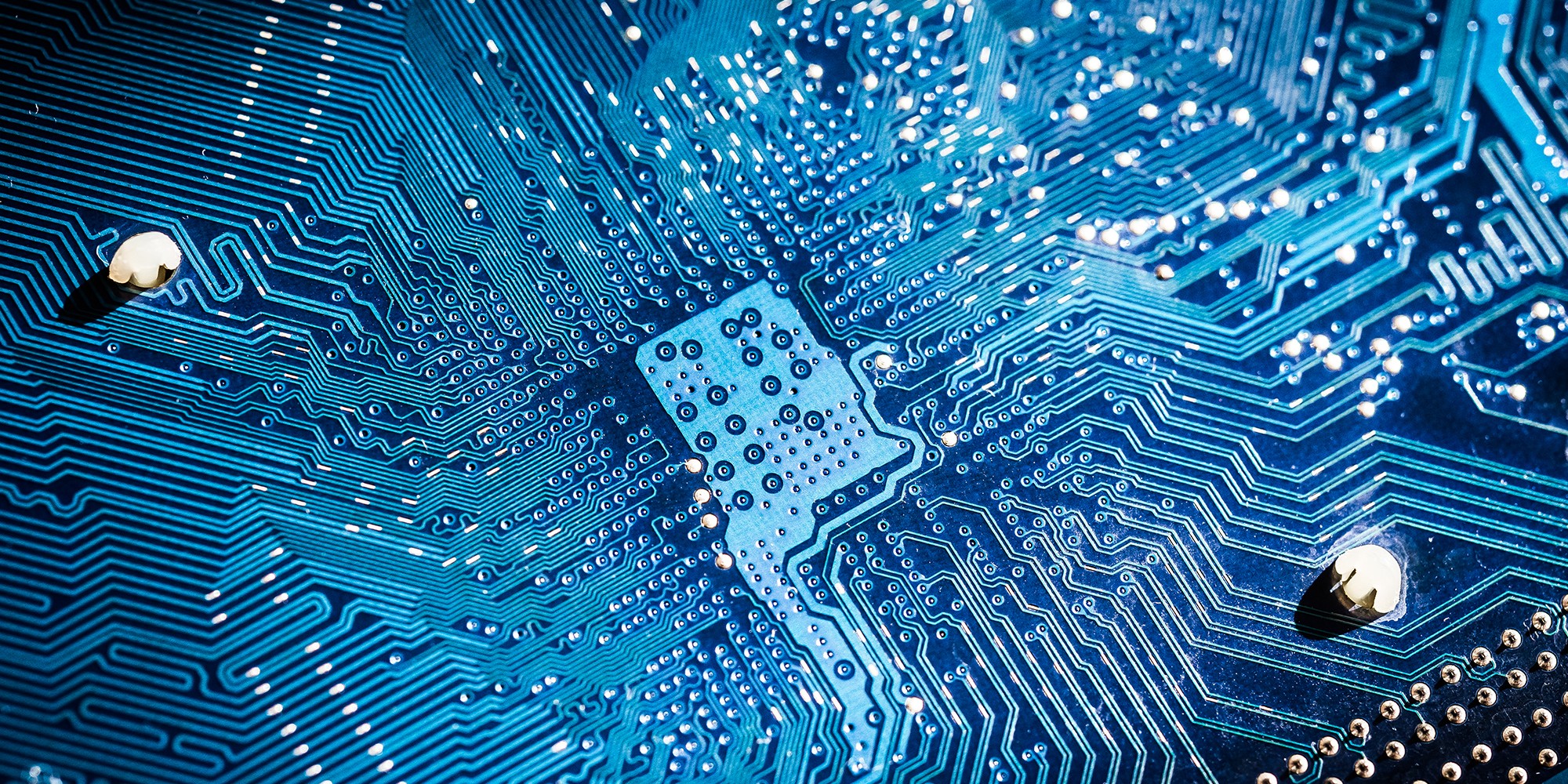 blue Electronic circuit board close up
