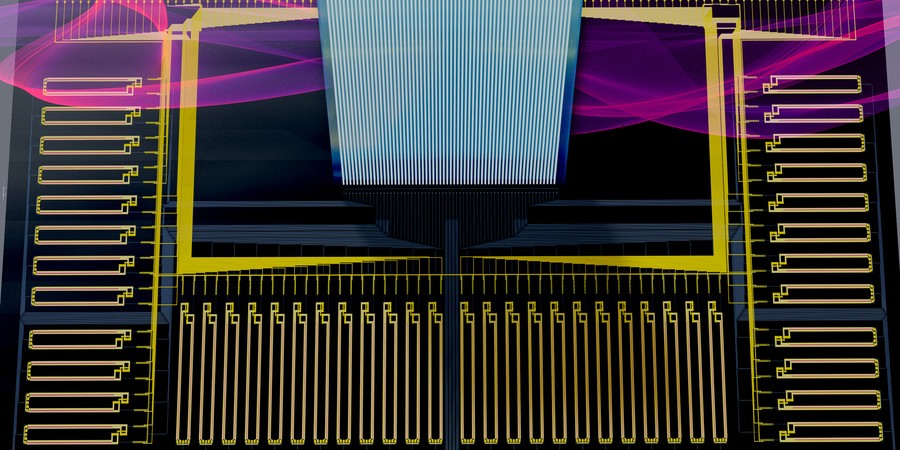 rendering of a novel piece of hardware, called a smart transceiver, that uses silicon photonics to dramatically accelerate running a machine-learning model