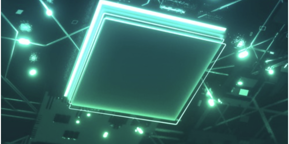 abstrat computer chip and board in shades of green and balck
