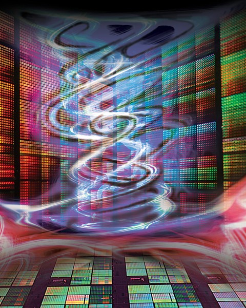 abstract light waves in a vertical spiraling shape