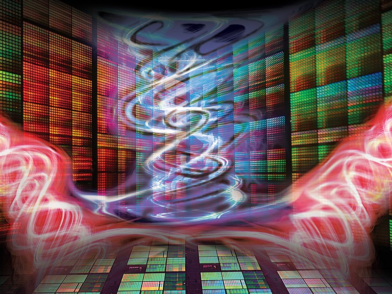 abstract light waves in a vertical spiraling shape