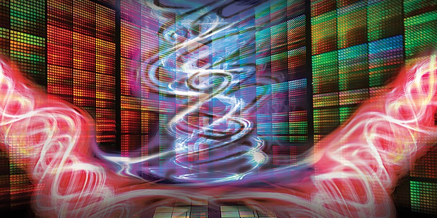 abstract light waves in a vertical spiraling shape