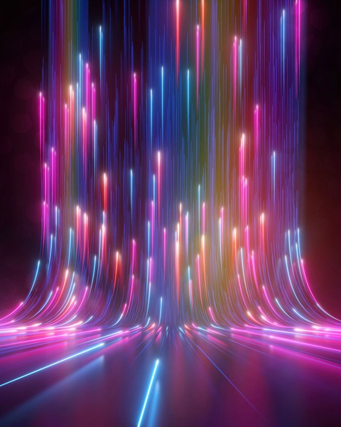 abstract multi color streaks of light sweeping upward to show fast movement