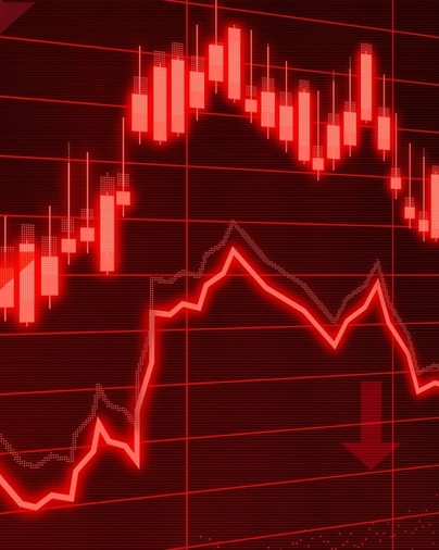 Two red lines, one above the other, against a black background. The lines have many peaks and valleys, representing a probability graph.