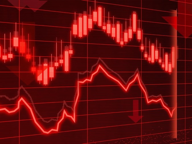 Two red lines, one above the other, against a black background. The lines have many peaks and valleys, representing a probability graph.
