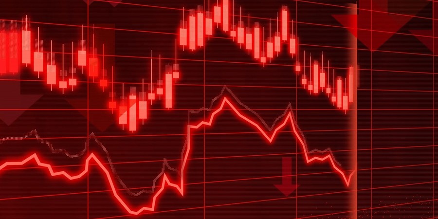 Two red lines, one above the other, against a black background. The lines have many peaks and valleys, representing a probability graph.