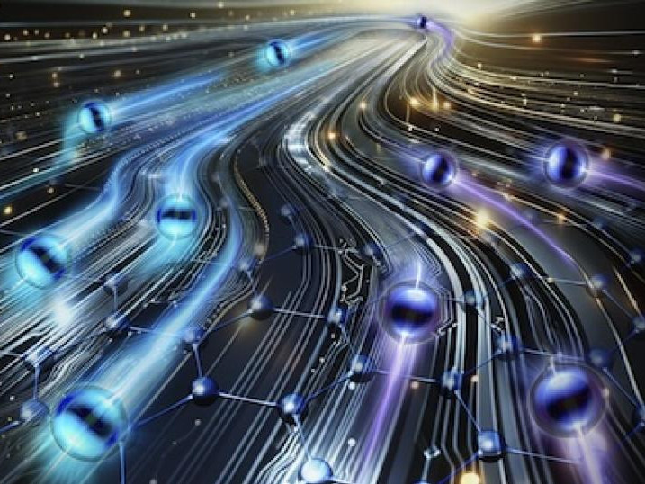blue and purple circuitry highway