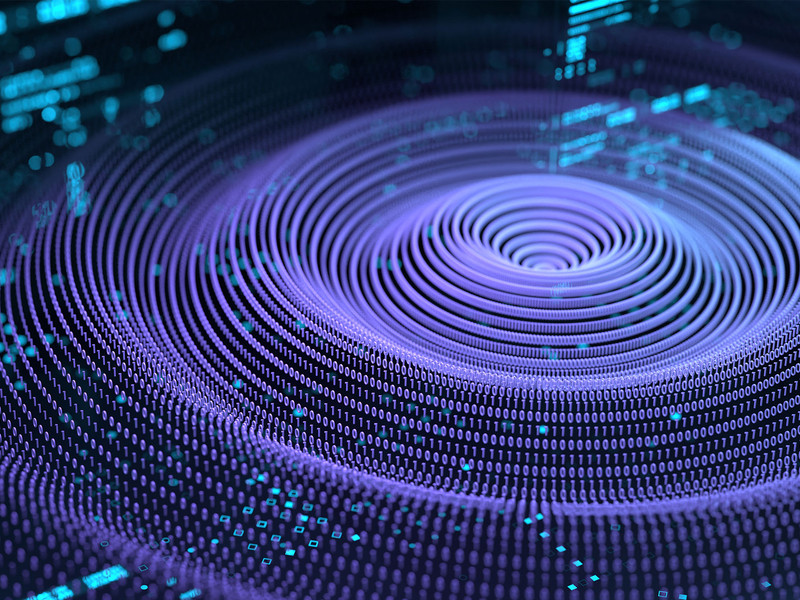 Digital graphic showing concentric waves of binary code propagating like ripples on a pond