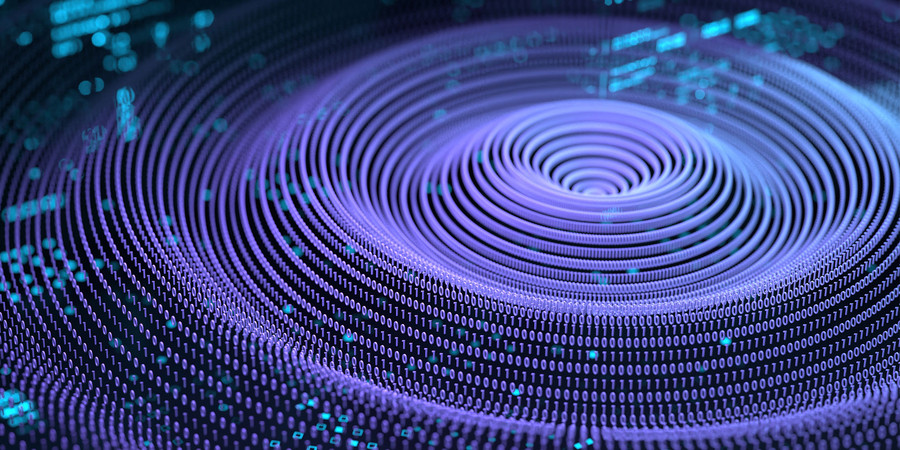 Digital graphic showing concentric waves of binary code propagating like ripples on a pond