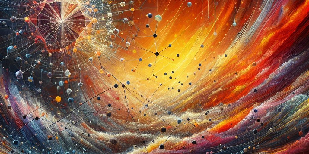 abstract visualization of painting atomically thin crystal graphene energy structures showing crystal structures on waves of multicolor brushstroke like lines