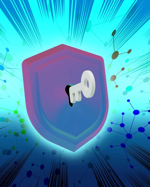 A lock-and-key with language model in the background.